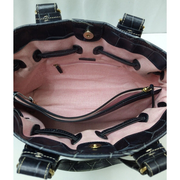 Dooney & Bourke Chiara Black Leather Crocodile Embossed Drawstring Tote Bag - Picture 10 of 14
